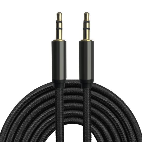 3M [10ft] Nylon Fabric Tangle-Free Male To Male 3.5mm Auxiliary Cable Black