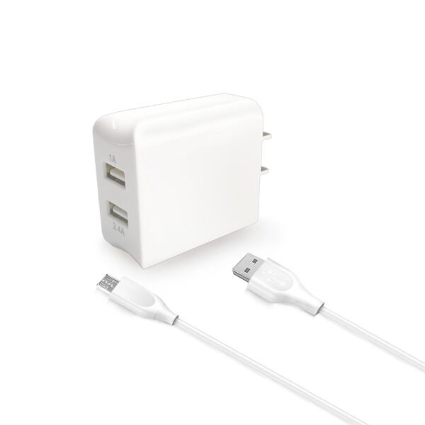 12W 2.4A Dual USB Travel Wall Charger With 5FT Micro USB Charging Cable - Image 7