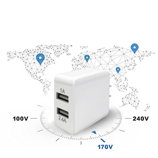 12W 2.4A Dual USB Travel Wall Charger With 5FT Micro USB Charging Cable - Image 5