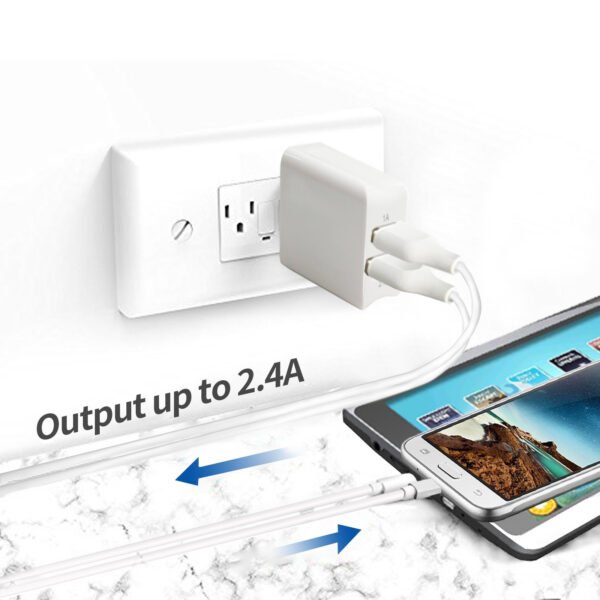 12W 2.4A Dual USB Travel Wall Charger With 5FT Micro USB Charging Cable - Image 4