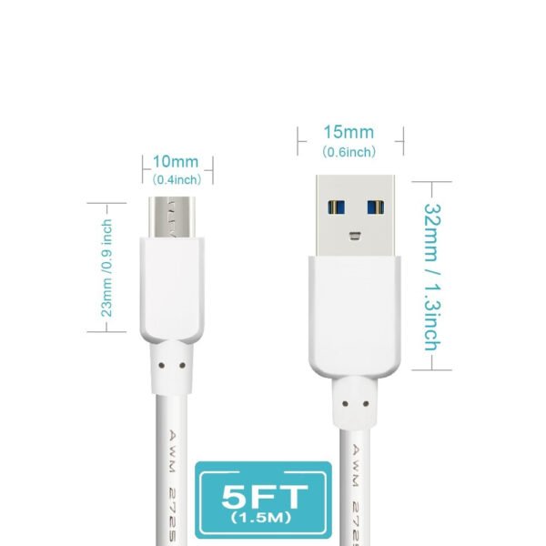 5ft Faster Speed Charging Cable For Micro USB-White - Image 3