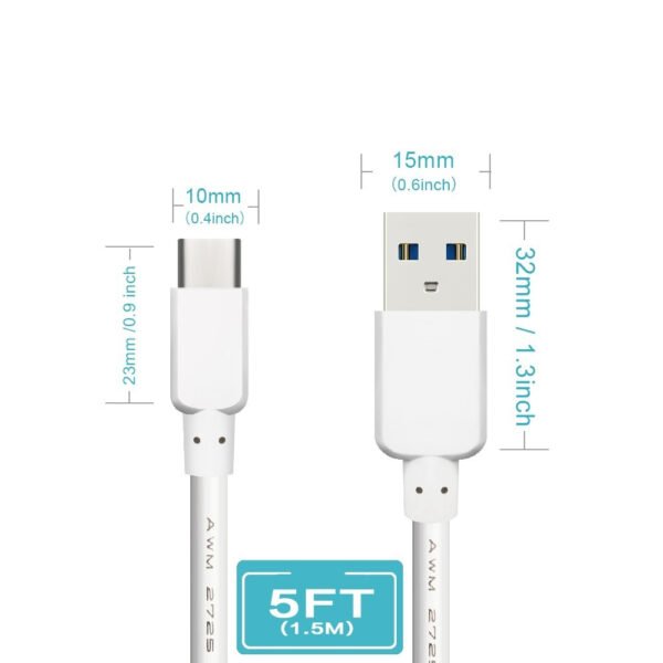 5ft Faster Speed Charging Cable For Type-C White - Image 3