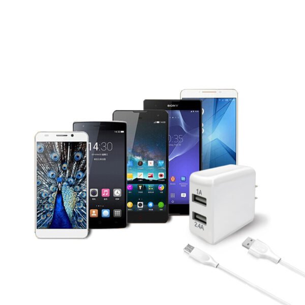 12W 2.4A Dual USB Travel Wall Charger With 5FT Micro USB Charging Cable - Image 3