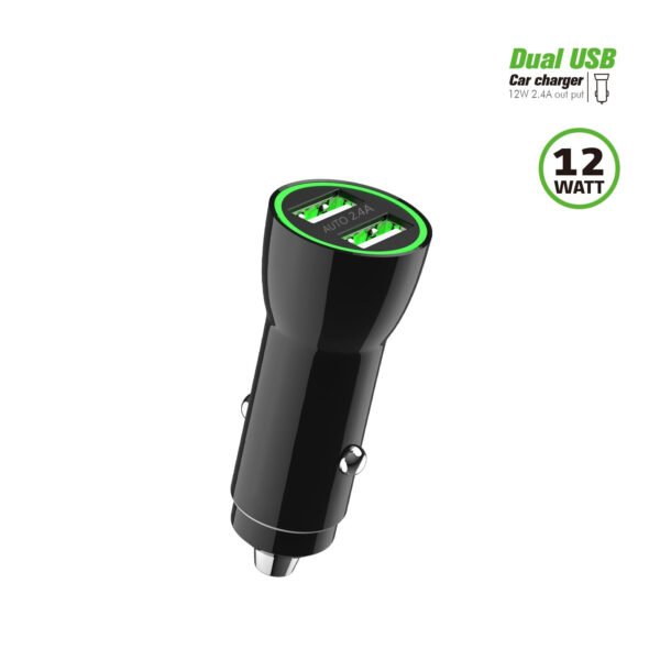 12W 2.4A Dual USB Car Adapter Black - Image 7