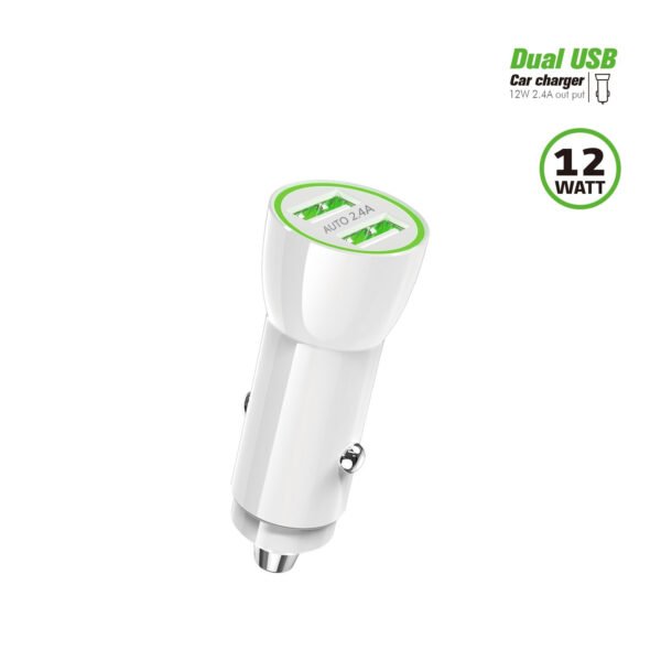 12W 2.4A Dual USB Car Adapter White - Image 7