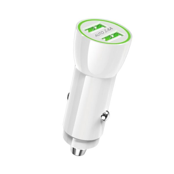 12W 2.4A Dual USB Car Adapter White