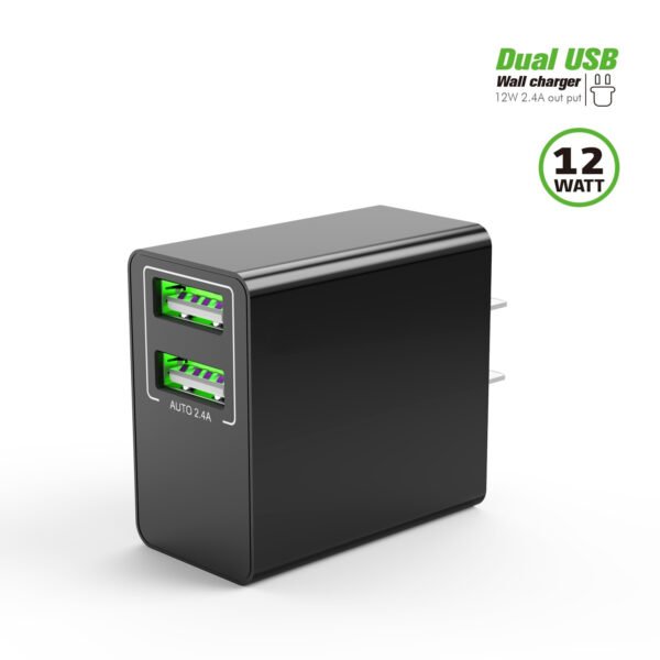 12W 2.4A Dual USB Wall Adapter Black - Image 5