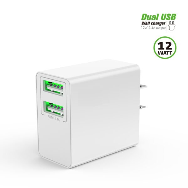 12W 2.4A Dual USB Wall Adapter White - Image 6