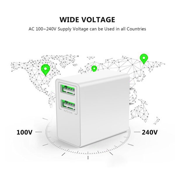 12W 2.4A Dual USB Wall Adapter White - Image 2