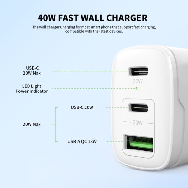 40W Dual PD+QC FAST WALL CHARGER - Image 4