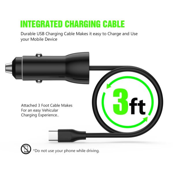 18W Car Charger PD & USB-A With 3ft C To C Cable - Image 3