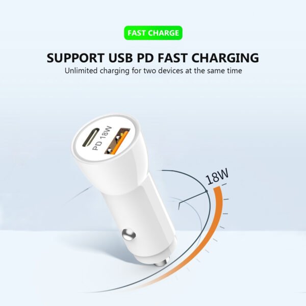 18W Car Charger PD & USB-A With 3ft C To C Cable - Image 5