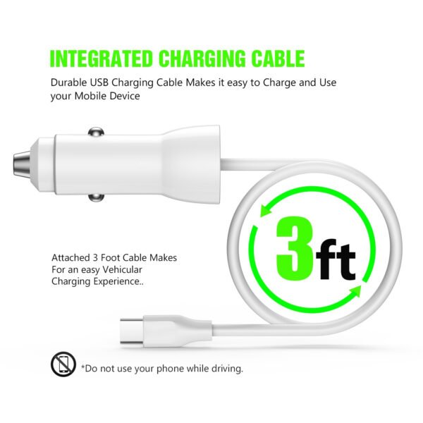 18W Car Charger PD & USB-A With 3ft C To C Cable - Image 3