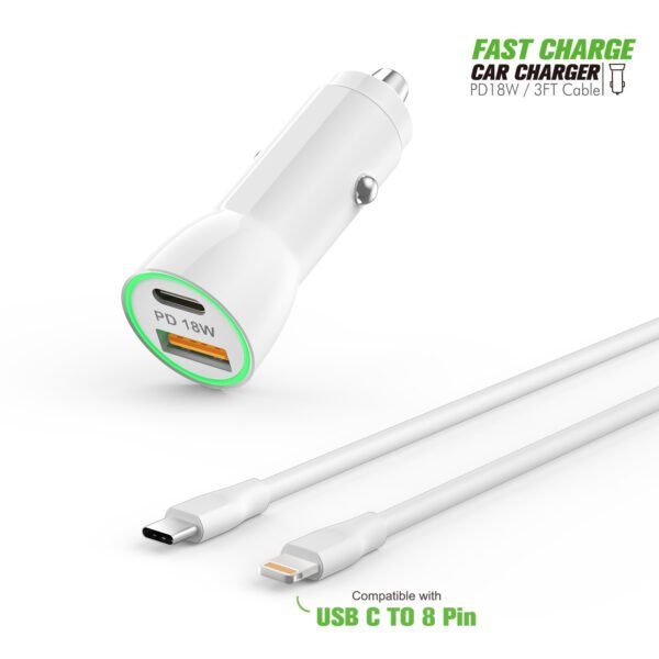 18W Car Charger PD & USB-A With 3ft C To IPhone Cable For IPhone 12/11 - Image 7