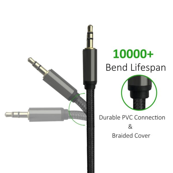 4ft 3.5mm Auxiliary Audio Braided Cable Black - Image 4