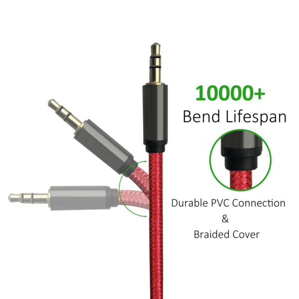 4ft 3.5mm Auxiliary Audio Braided Cable Red - Image 4