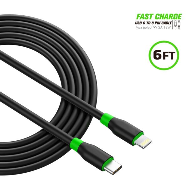 6FT PD Fast Charge USB-C To IPhone Cable Black - Image 3