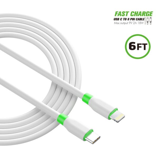 6FT PD Fast Charge USB-C To IPhone Cable White - Image 3