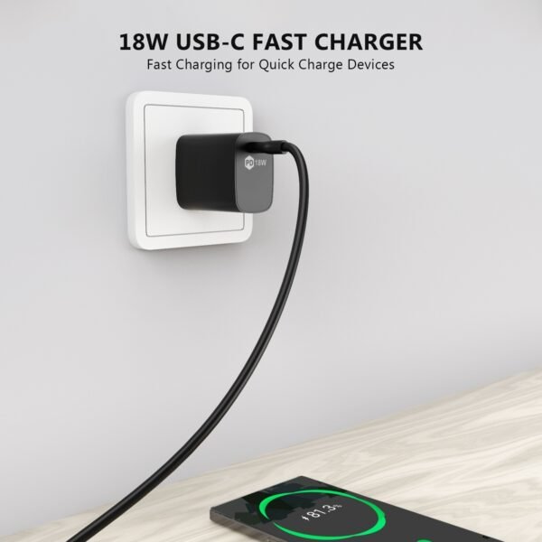 18W PD Fast Charger Wall & 5FT C To C Cable - Image 3