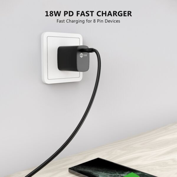 18W PD Fast Charger Wall & 5FT C To 8Pin Cable For IPhone 12/11 - Image 3