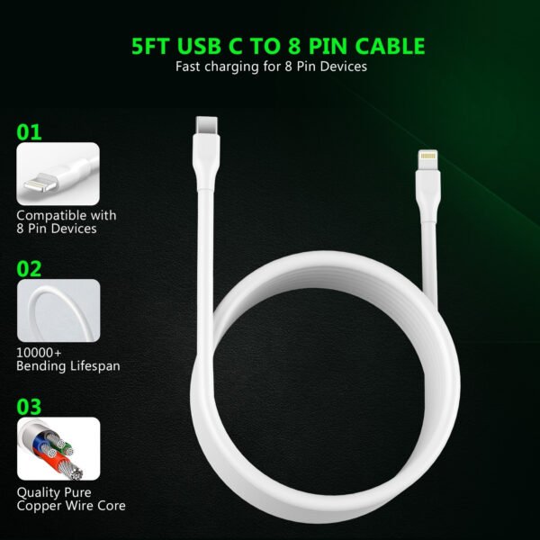 18W PD Fast Charger Wall & 5FT C To 8Pin Cable For IPhone 12/11 - Image 5