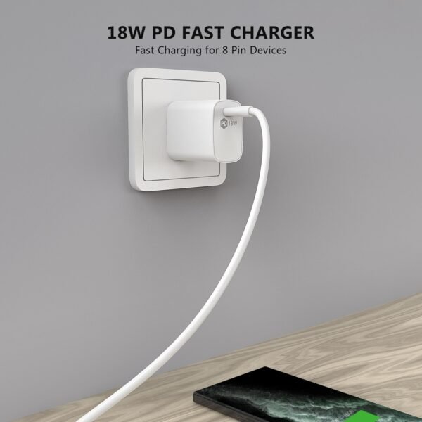 18W PD Fast Charger Wall & 5FT C To 8Pin Cable For IPhone 12/11 - Image 3