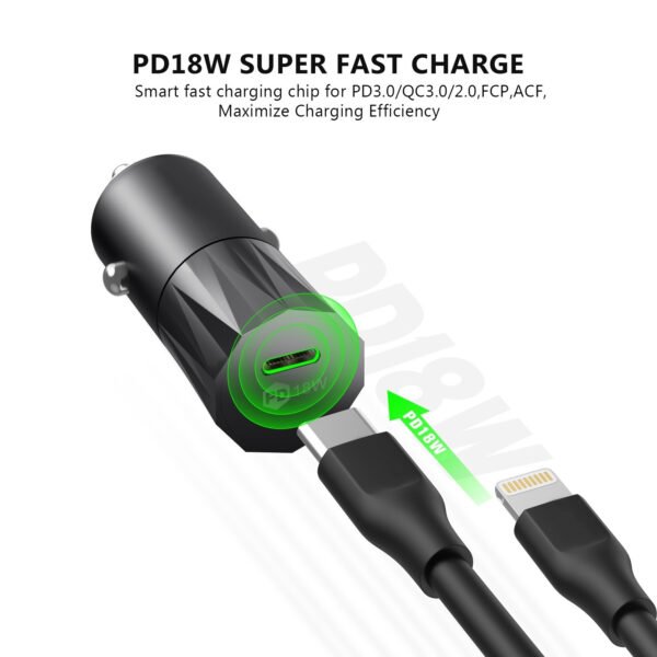 18W PD Fast Charger Car & 3FT C To 8Pin Cable For IPhone 12/11 - Image 4