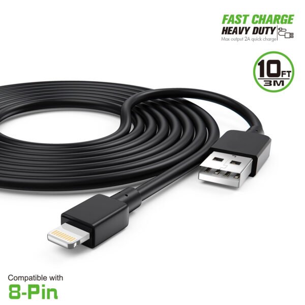 10FT Heavy Duty USB Cable 2A For IPhone Black - Image 2