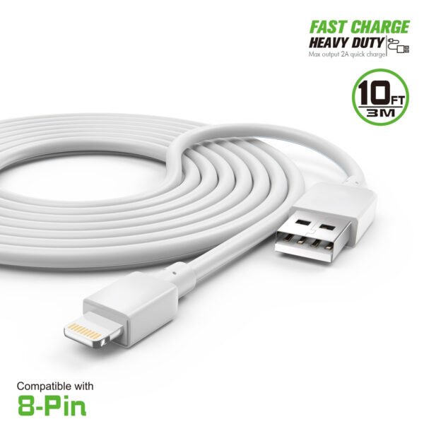 10FT Heavy Duty USB Cable 2A For IPhone White - Image 2