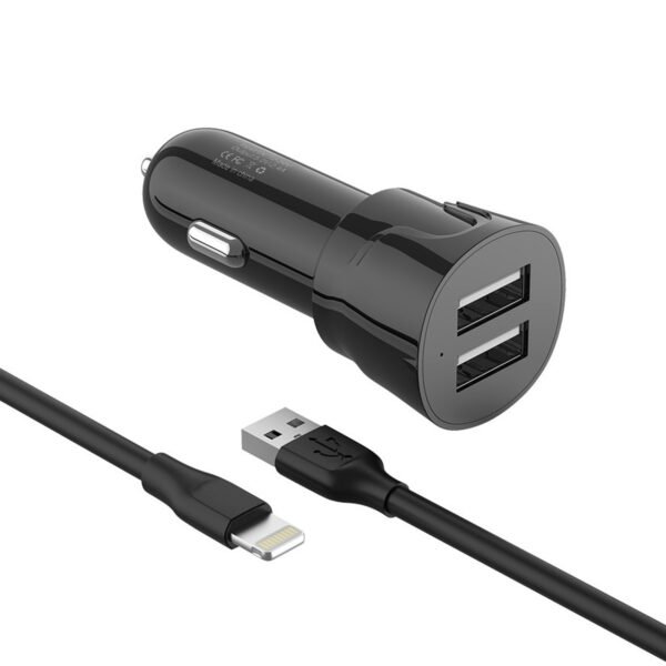 12W 2.4A Dual USB Travel Car Charger With 5FT Charging Cable For IPhone XS MAX/XS/XR/X/8/7