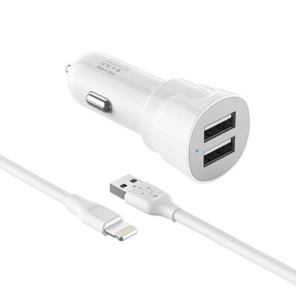 12W 2.4A Dual USB Travel Car Charger With 5FT Charging Cable For IPhone XS MAX/XS/XR/X/8/7