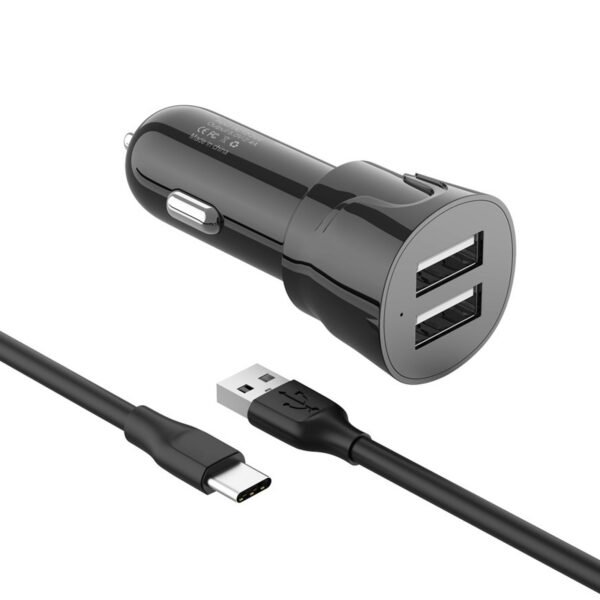 12W 2.4A Dual USB Travel Car Charger With 5FT Type-C Charging Cable