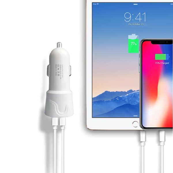 12W 2.4A Dual USB Travel Car Charger With 5FT Charging Cable For IPhone XS MAX/XS/XR/X/8/7 - Image 3