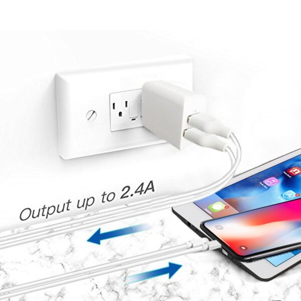 12W 2.4A Dual USB Travel Wall Charger With 5FT Charging Cable For IPhone XS MAX/XS/XR/X/8/7 - Image 5