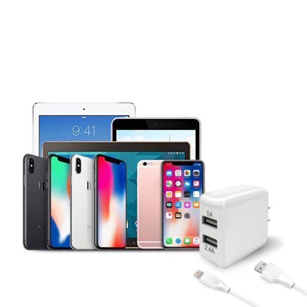 12W 2.4A Dual USB Travel Wall Charger With 5FT Charging Cable For IPhone XS MAX/XS/XR/X/8/7 - Image 4