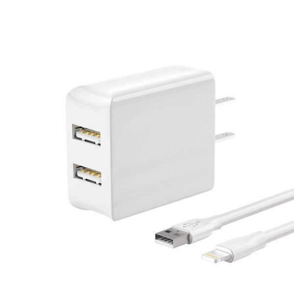 12W 2.4A Dual USB Travel Wall Charger With 5FT Charging Cable For IPhone XS MAX/XS/XR/X/8/7 - Image 2