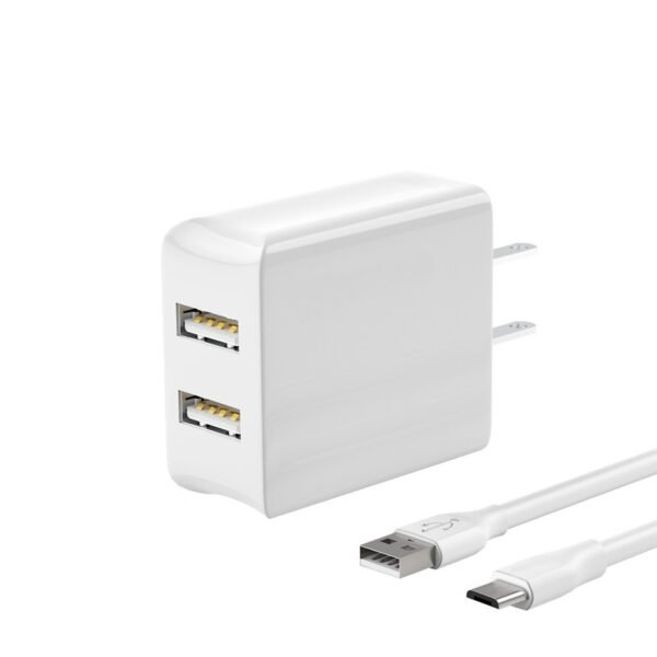 12W 2.4A Dual USB Travel Wall Charger With 5FT Micro USB Charging Cable