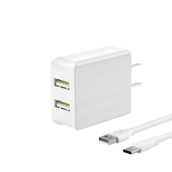 12W 2.4A Dual USB Travel Wall Charger With 5FT Type-C Charging Cable