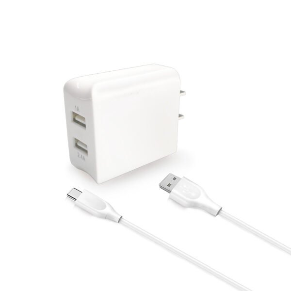 12W 2.4A Dual USB Travel Wall Charger With 5FT Type-C Charging Cable - Image 7