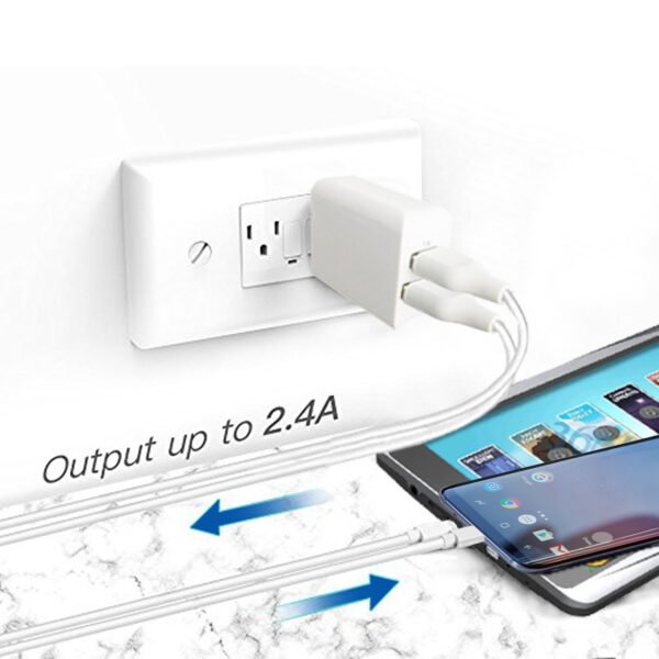 12W 2.4A Dual USB Travel Wall Charger With 5FT Type-C Charging Cable - Image 4