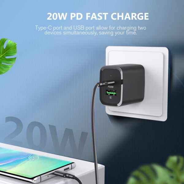 20W PD+QC FAST WALL CHARGER & 5FT USB C TO C CABLE - Image 6