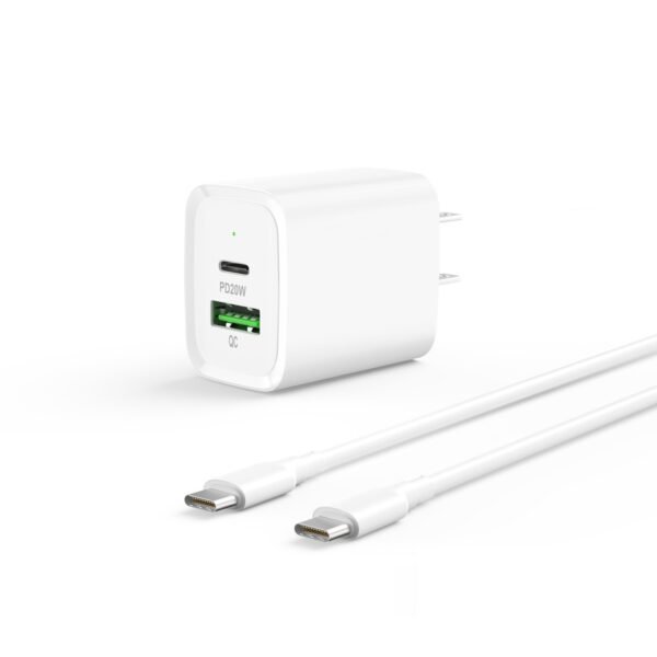 20W PD+QC FAST WALL CHARGER & 5FT USB C TO C CABLE