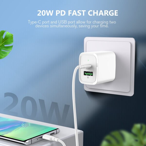 20W PD+QC FAST WALL CHARGER & 5FT USB C TO C CABLE - Image 6