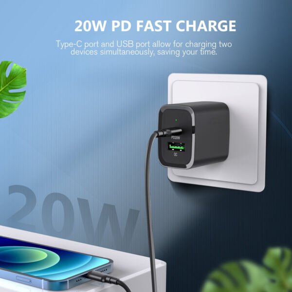 20W PD+QC FAST WALL CHARGER & 5FT USB C TO 8PIN CABLE - Image 6