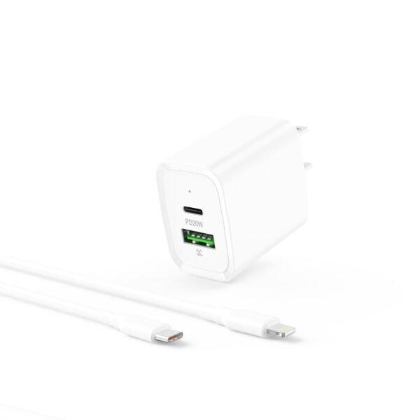 20W PD+QC FAST WALL CHARGER & 5FT USB C TO 8PIN CABLE