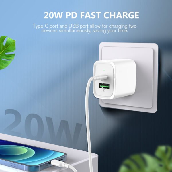 20W PD+QC FAST WALL CHARGER & 5FT USB C TO 8PIN CABLE - Image 6