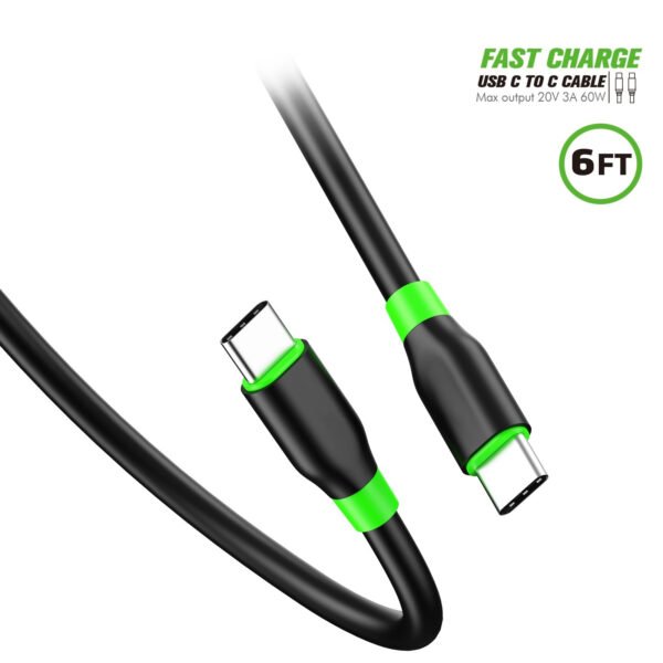 6ft /1.8m USB C To C Cable TPE Material Black - Image 5