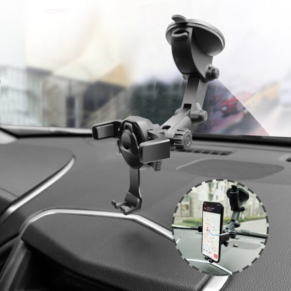 One Touch Dashboard Windshield Car Mount Phone Holder-Black - Image 3