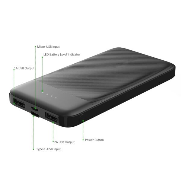 10000mAh 2A Output &Doul USB Power Bank Black - Image 3