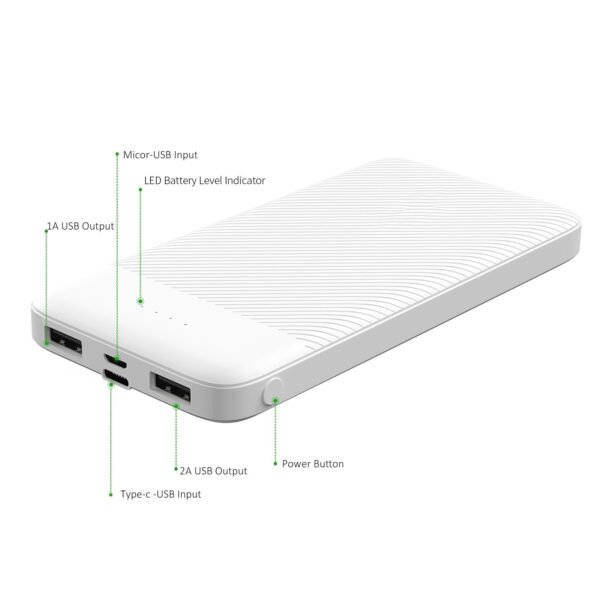 10000mAh 2A Output &Doul USB Power Bank White - Image 3